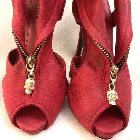 Red Suede Zipper Platform Heels | Statement Night Out Shoes Head Turners Sz 6.5 - Picture 5 of 15